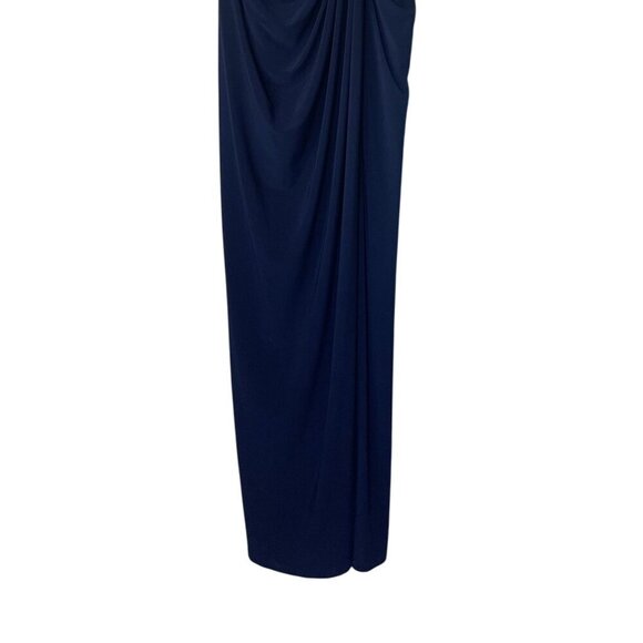 Lauren Ralph Lauren Evening Gown Size 8 Navy Blue Wrap Maxi Stretch Embellished - Picture 3 of 9
